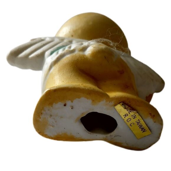 Vintage Ceramic Teddy Bear Ornament Handpainted 1980s Guardian Angel Wings - Picture 11 of 16